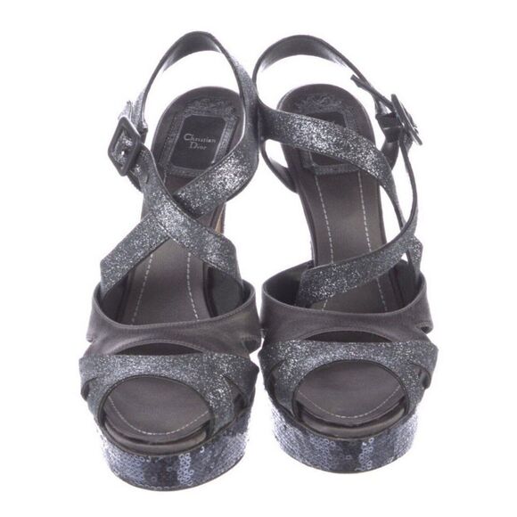 Christian Dior Authentic Silver Glitter Printed Metallic High Heel Sandals 7 - Picture 3 of 8